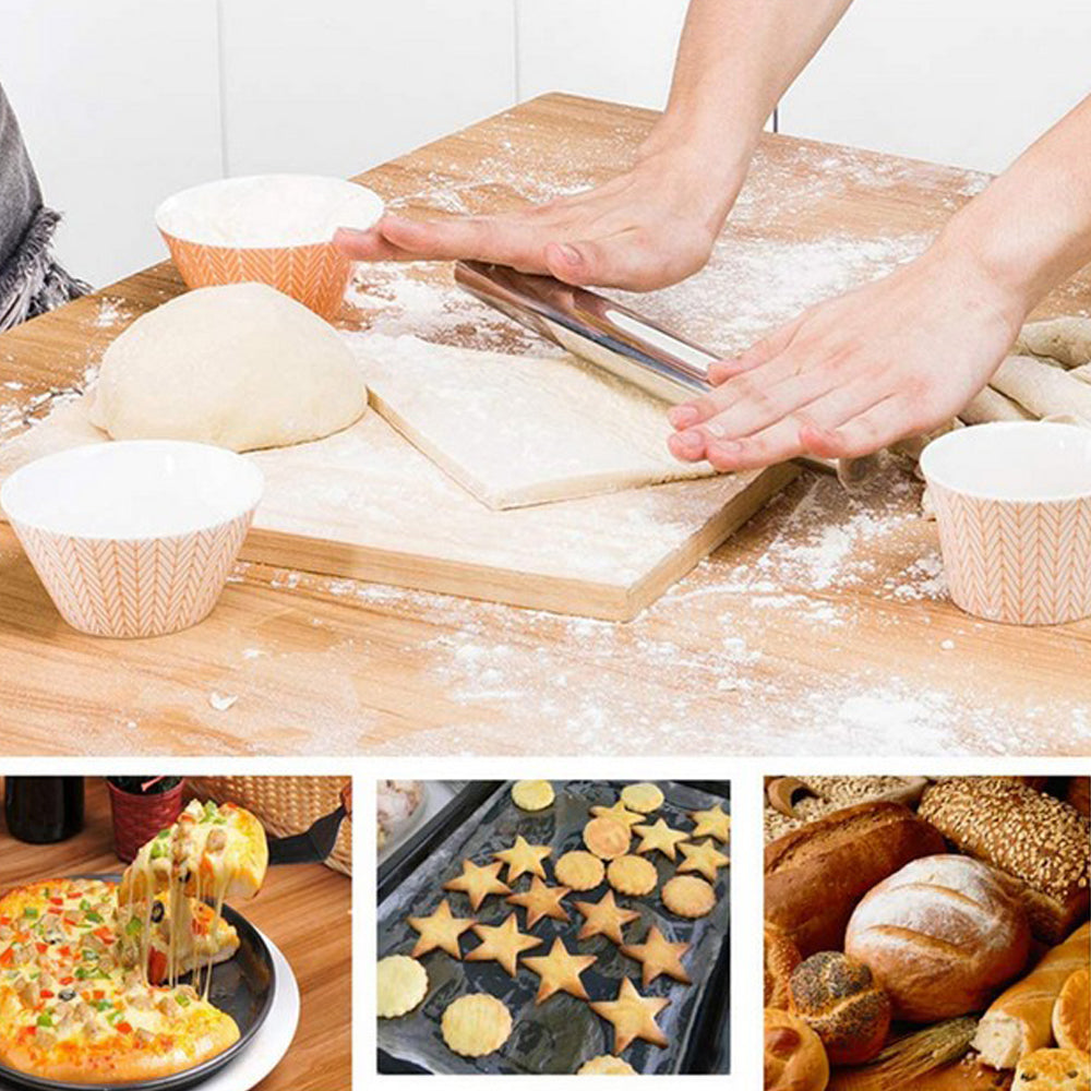 Stainless Steel Rolling Pin Dough Roller Non-Stick Smooth Surface for Fondant Pie Crust Cookie Pizza Pastry