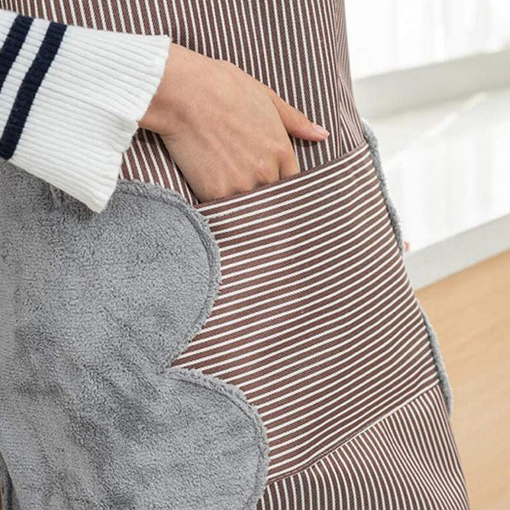 Adjustable Bib Apron with Pockets Side Towels Durable Pinstripe Cooking Apron
