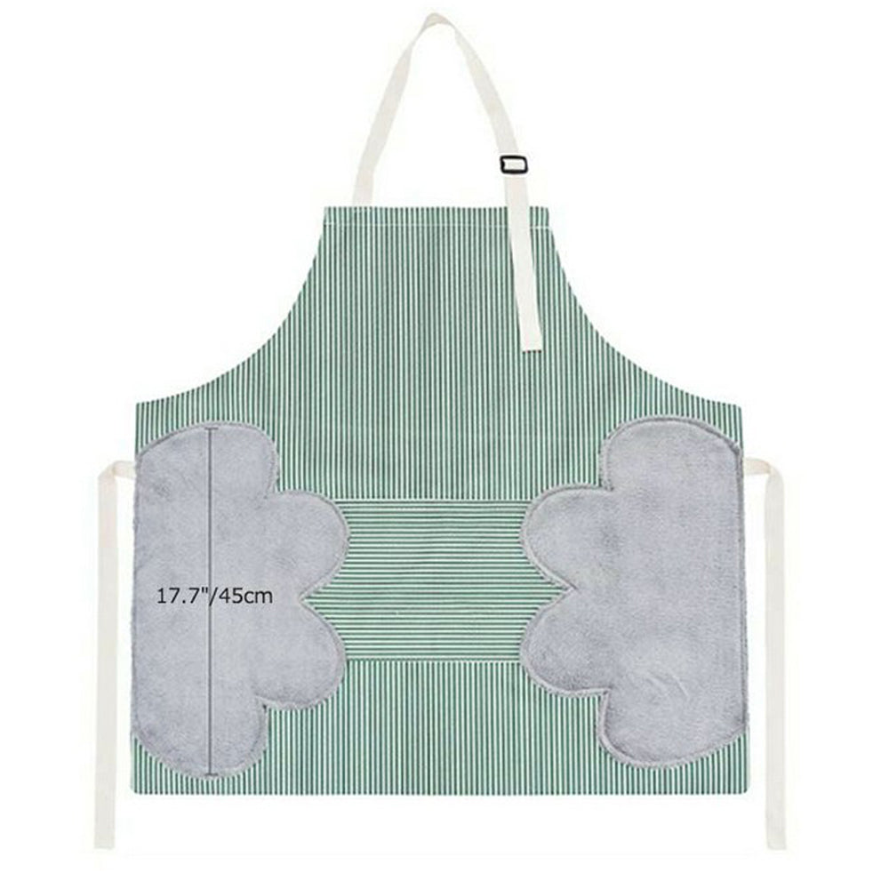 Adjustable Bib Apron with Pockets Side Towels Durable Pinstripe Cooking Apron