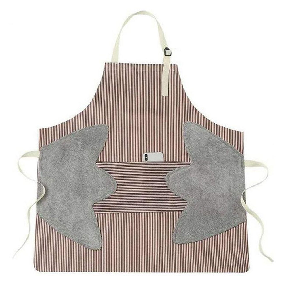 Adjustable Bib Apron with Pockets Side Towels Durable Pinstripe Cooking Apron