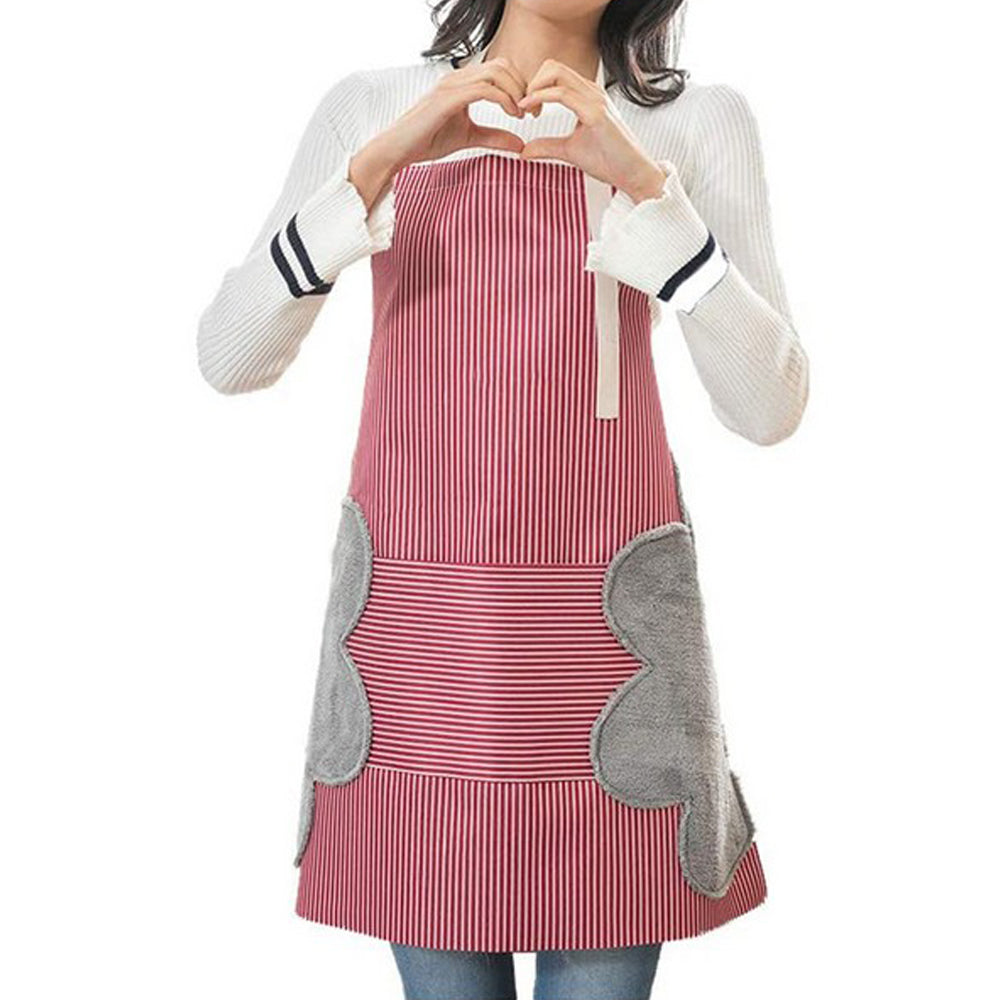 Adjustable Bib Apron with Pockets Side Towels Durable Pinstripe Cooking Apron