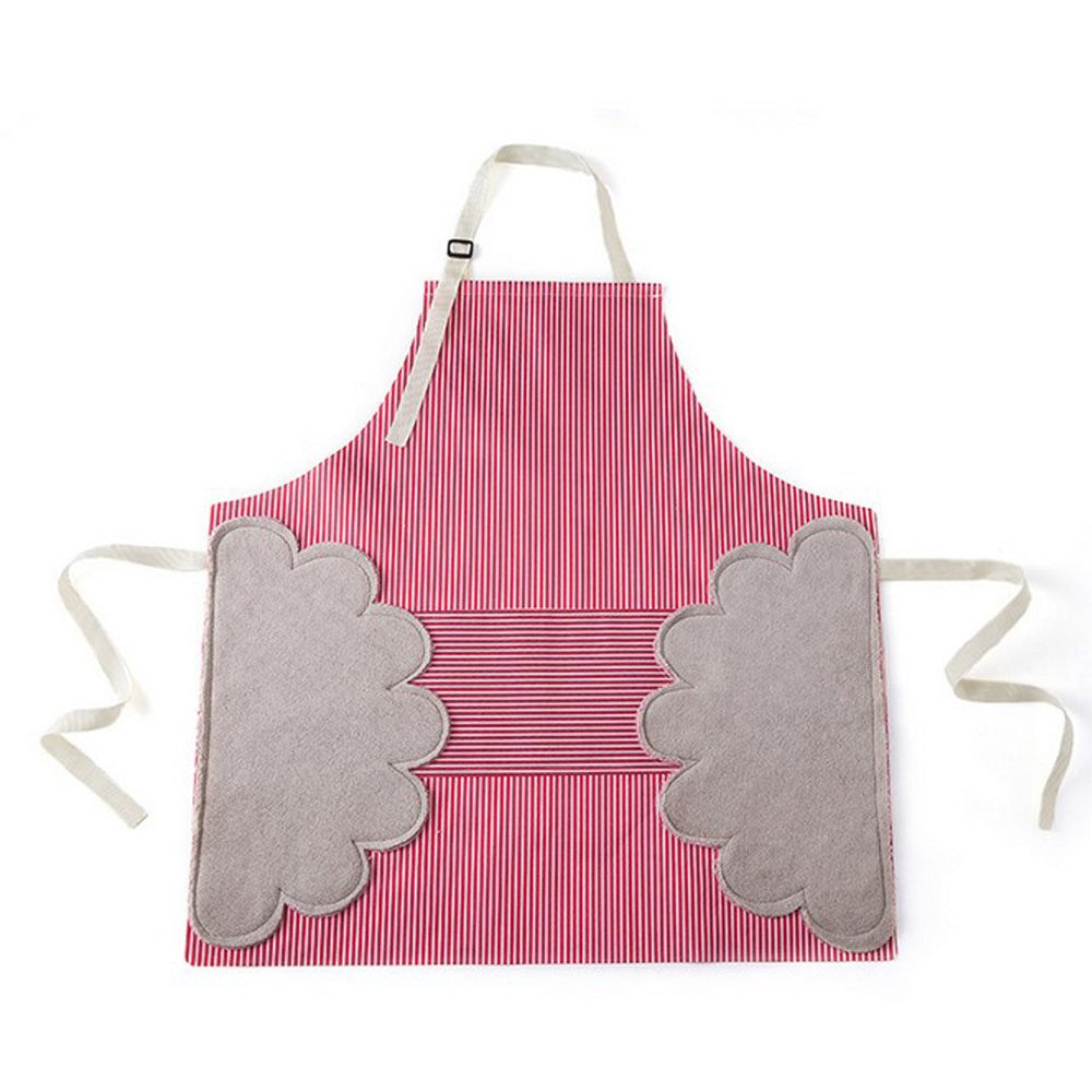 Adjustable Bib Apron with Pockets Side Towels Durable Pinstripe Cooking Apron
