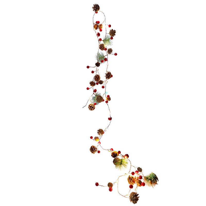 2m 20Led  Christmas Bell Pine Needle Pine Cone Xmas Garland with Light