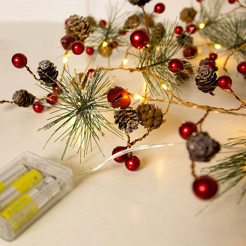 3m 30Led  Christmas Bell Pine Needle Pine Cone Xmas Garland with Light