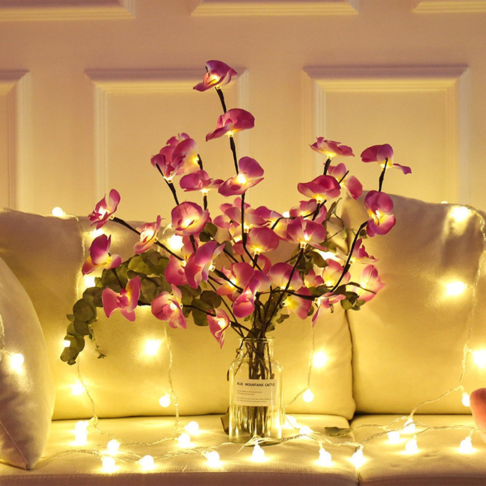 3Pcs Lighted Flowers Branch Artificial Phalaenopsis Decorative Lights