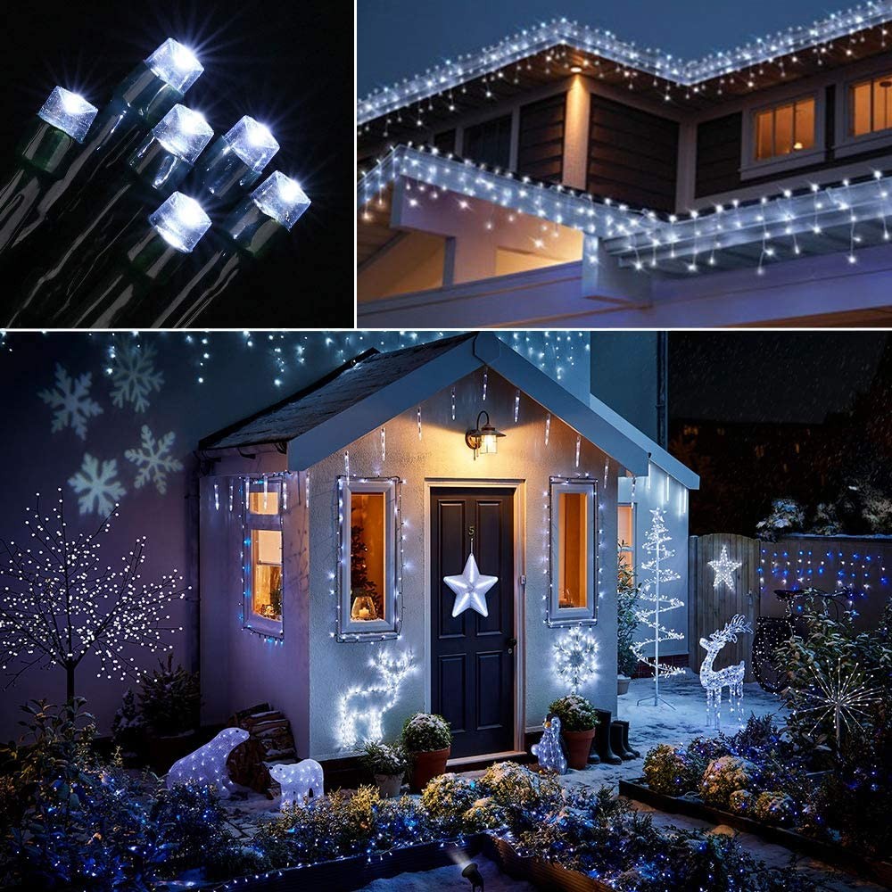 12M 100LED White 8 Mode Solar String Lights Waterproof Starry Fairy Light