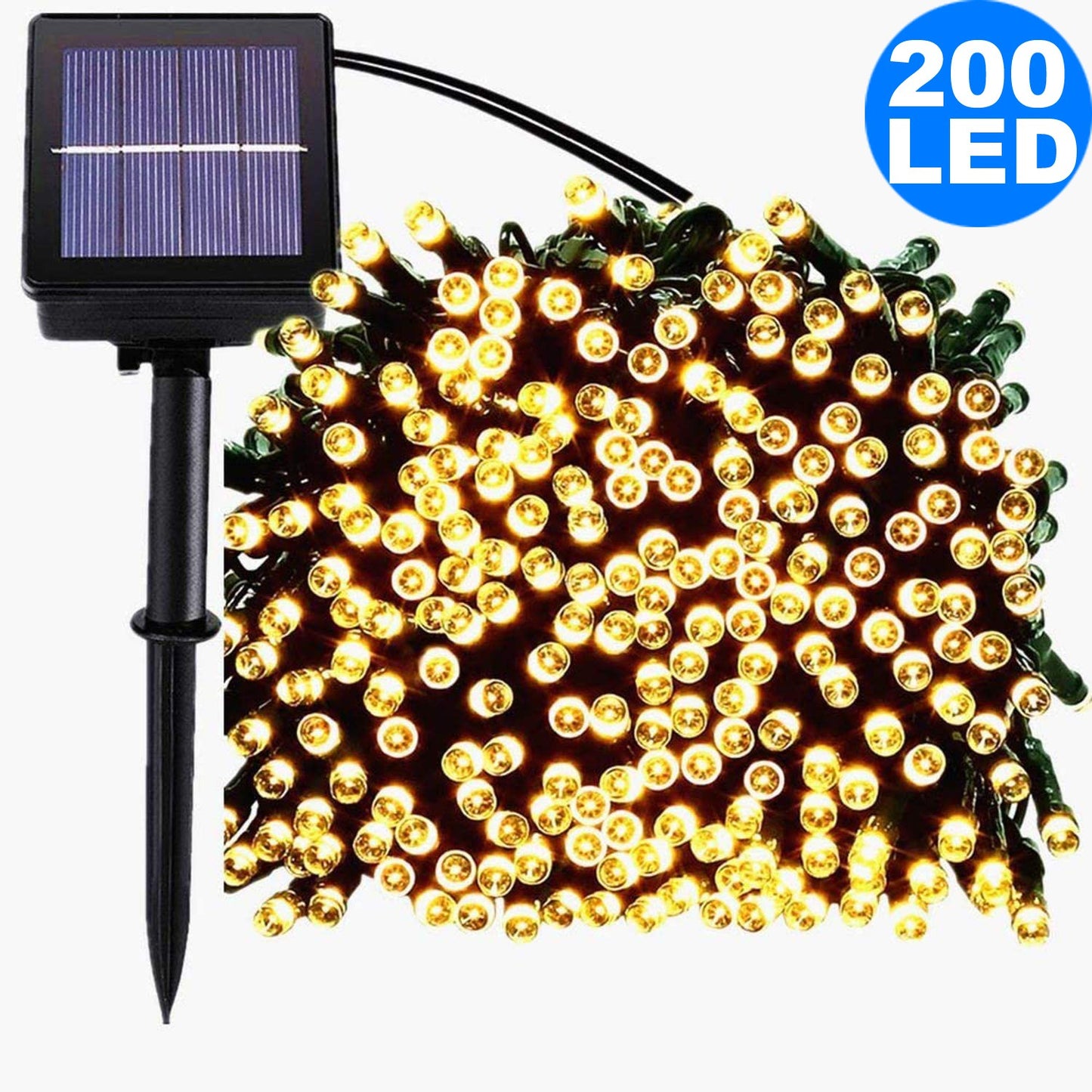 22M 200LED Warm White 8 Mode Solar String Lights Waterproof Starry Fairy Light
