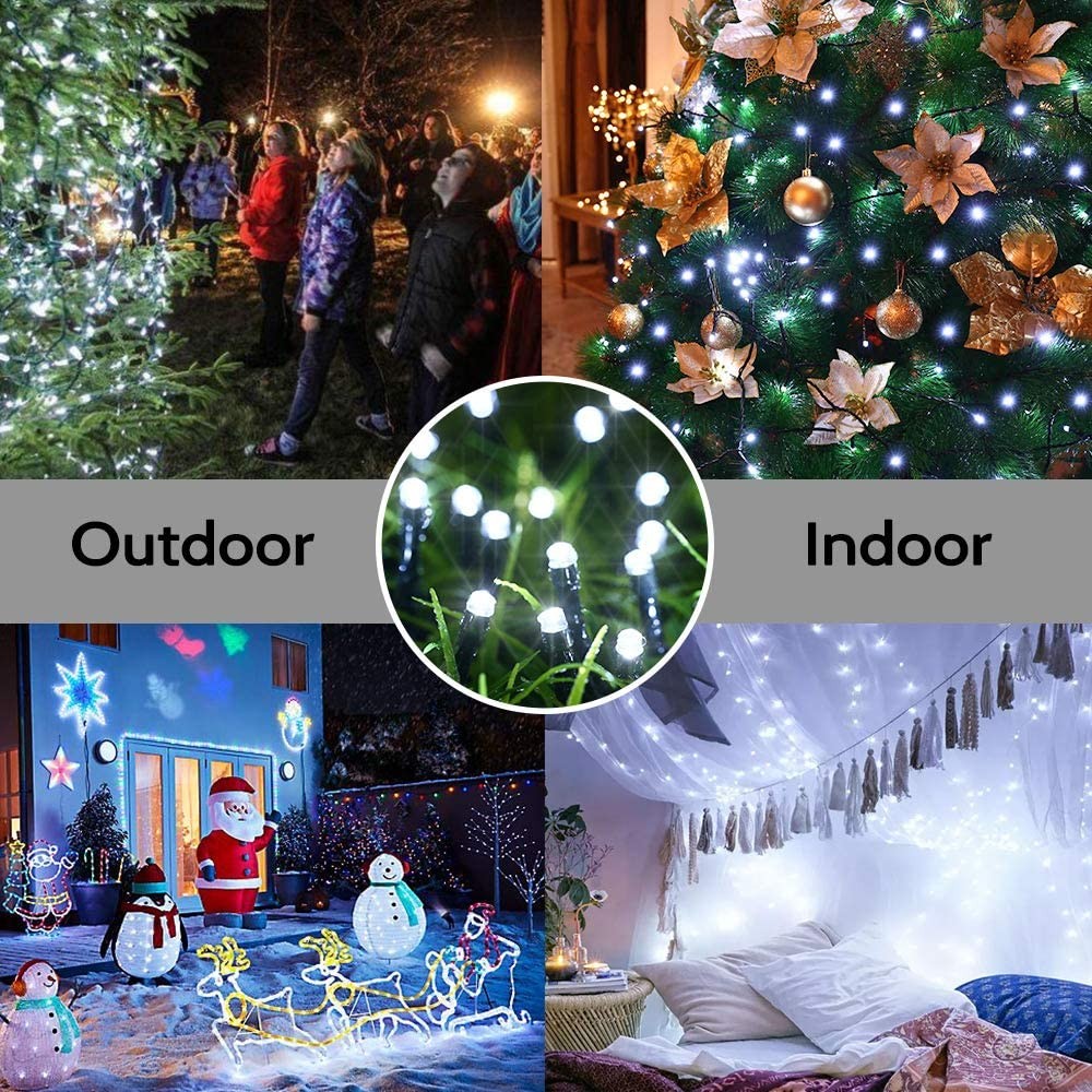 32M 300LED White 8 Mode Solar String Lights Waterproof Starry Fairy Light