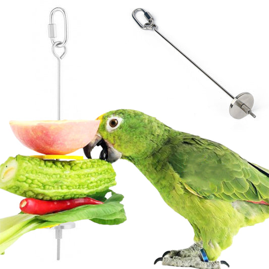 1Pcs Stainless Steel Bird Parrot Cage Skewer Food Spear Fruit Holder