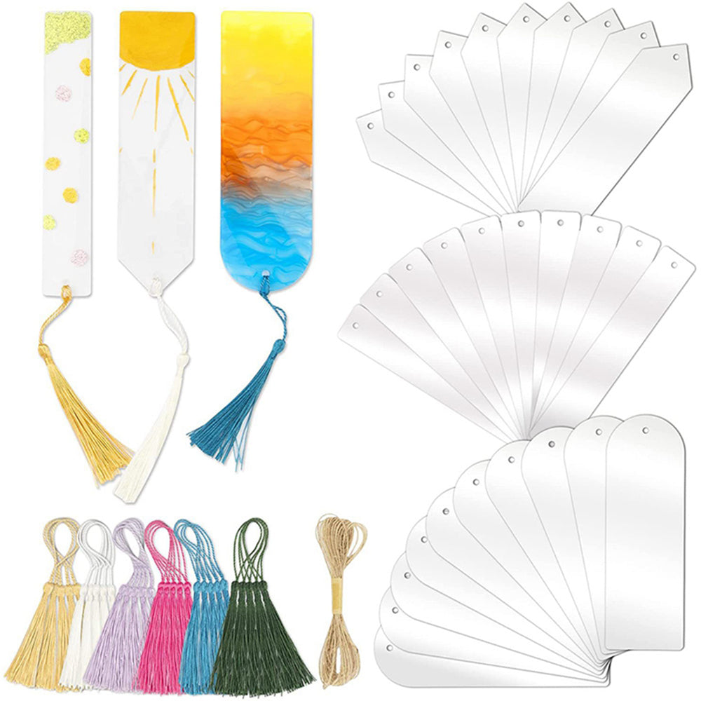 Set of 30Pcs DIY Blank Acrylic Bookmark with Tassel