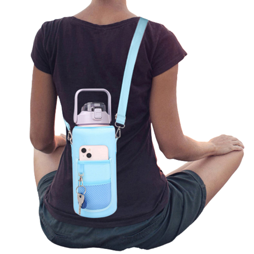 Travel Portable Neoprene Water Bottle Carrier Bag Blue
