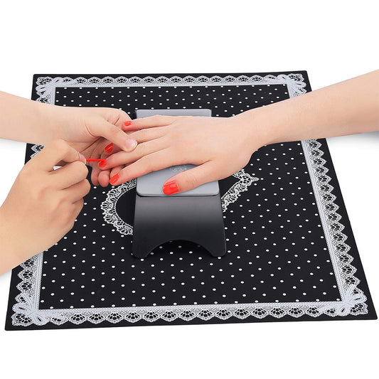 Set of Nail Art Hand Cushion and Manicure Silicone Mat Black