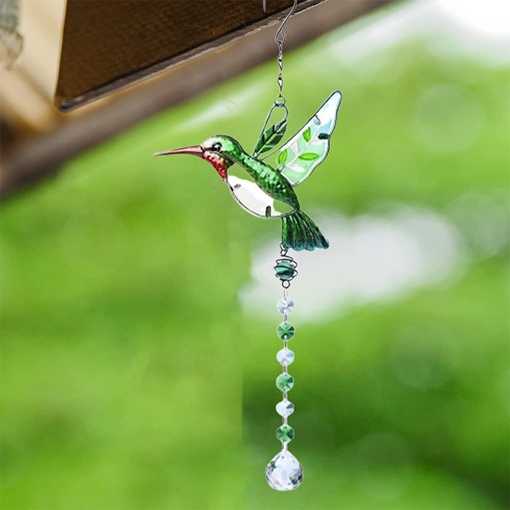 1X Rhinestone Hummingbird Suncatcher Rainbow Prism Green
