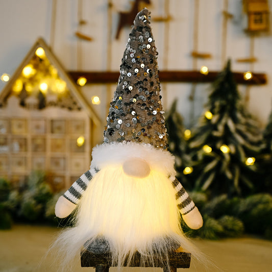 1Pcs Christmas Gnome Xmas Decor with LED Light and Bling Hat Grey