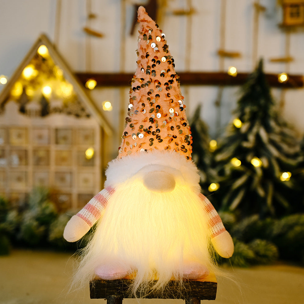 1Pcs Christmas Gnome Xmas Decor with LED Light and Bling Hat Pink
