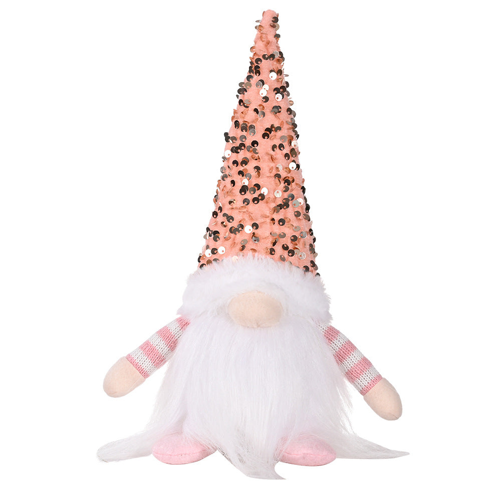 1Pcs Christmas Gnome Xmas Decor with LED Light and Bling Hat Pink