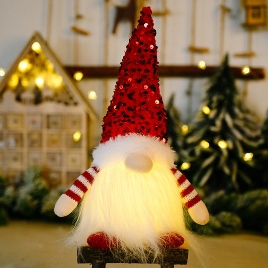 1Pcs Christmas Gnome Xmas Decor with LED Light and Bling Hat Red