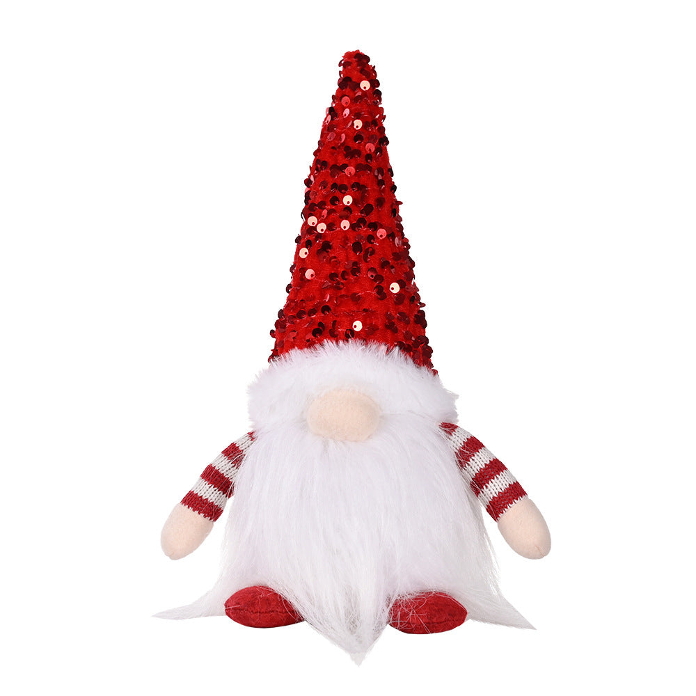 1Pcs Christmas Gnome Xmas Decor with LED Light and Bling Hat Red