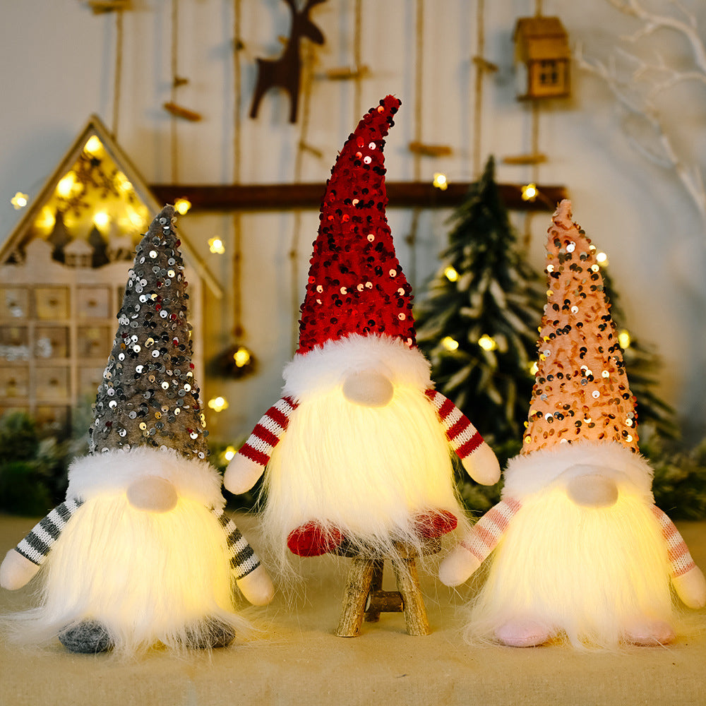 3Pcs Christmas Gnome Xmas Decor with LED Light and Bling Hat