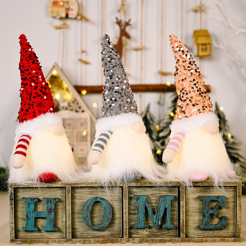 3Pcs Christmas Gnome Xmas Decor with LED Light and Bling Hat
