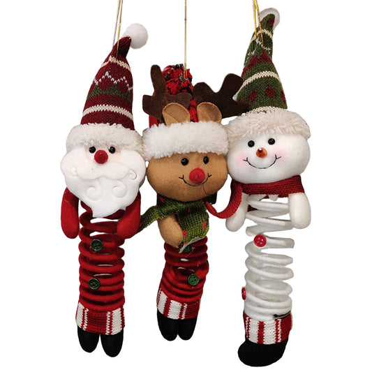 3Pcs Christmas Swing Spring Santa Claus ELk Plush Doll Xmas Decor