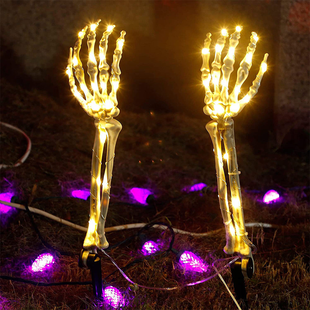 Set of 2Pcs Halloween Lighted Skeleton Arm Stakes Lights