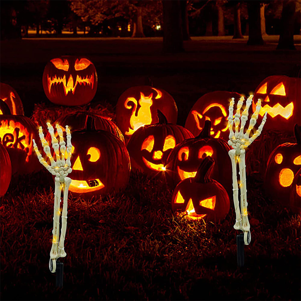 Set of 2Pcs Halloween Lighted Skeleton Arm Stakes Lights