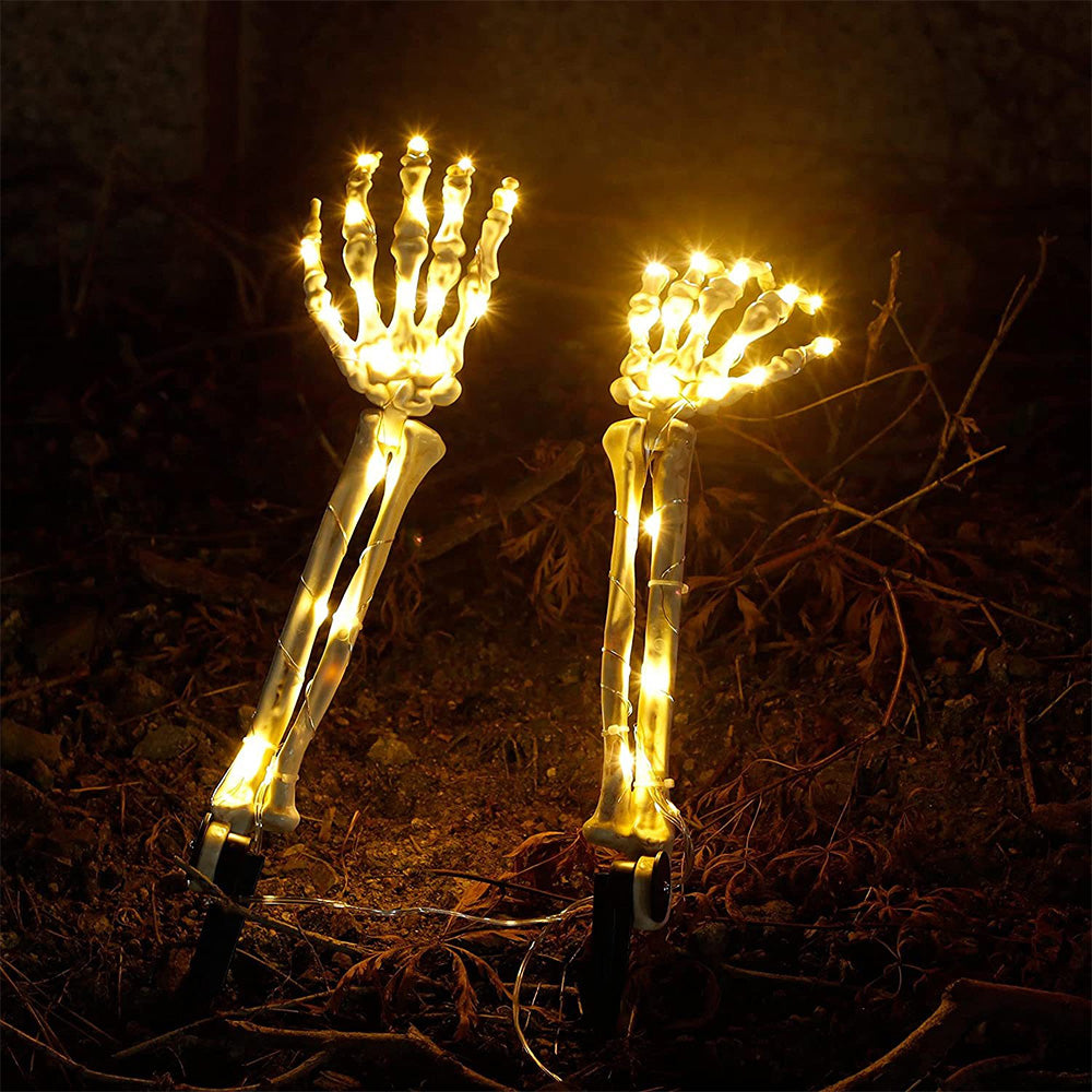 Set of 2Pcs Halloween Lighted Skeleton Arm Stakes Lights