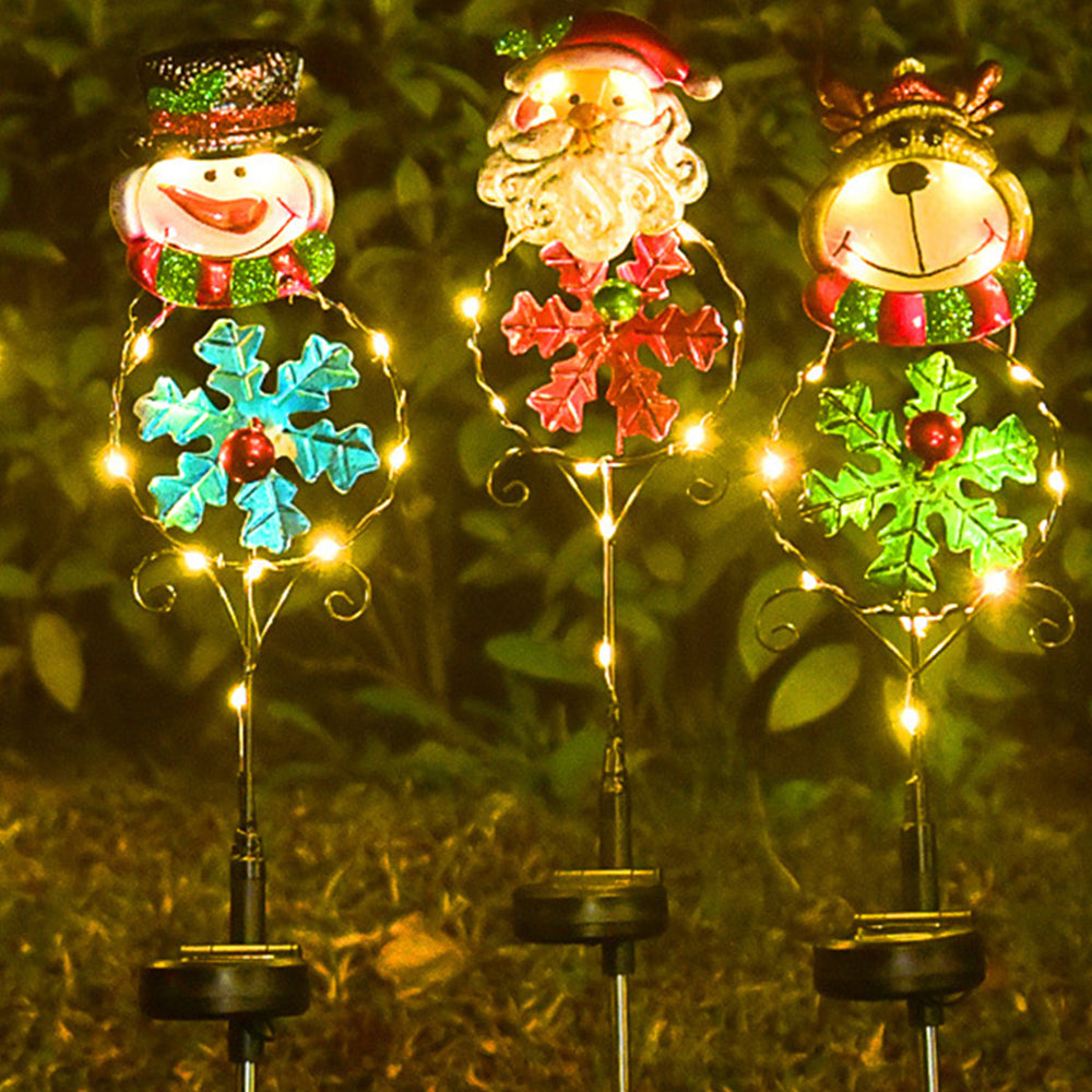 2Pcs Solar Christmas Snowman Garden Stake Lights