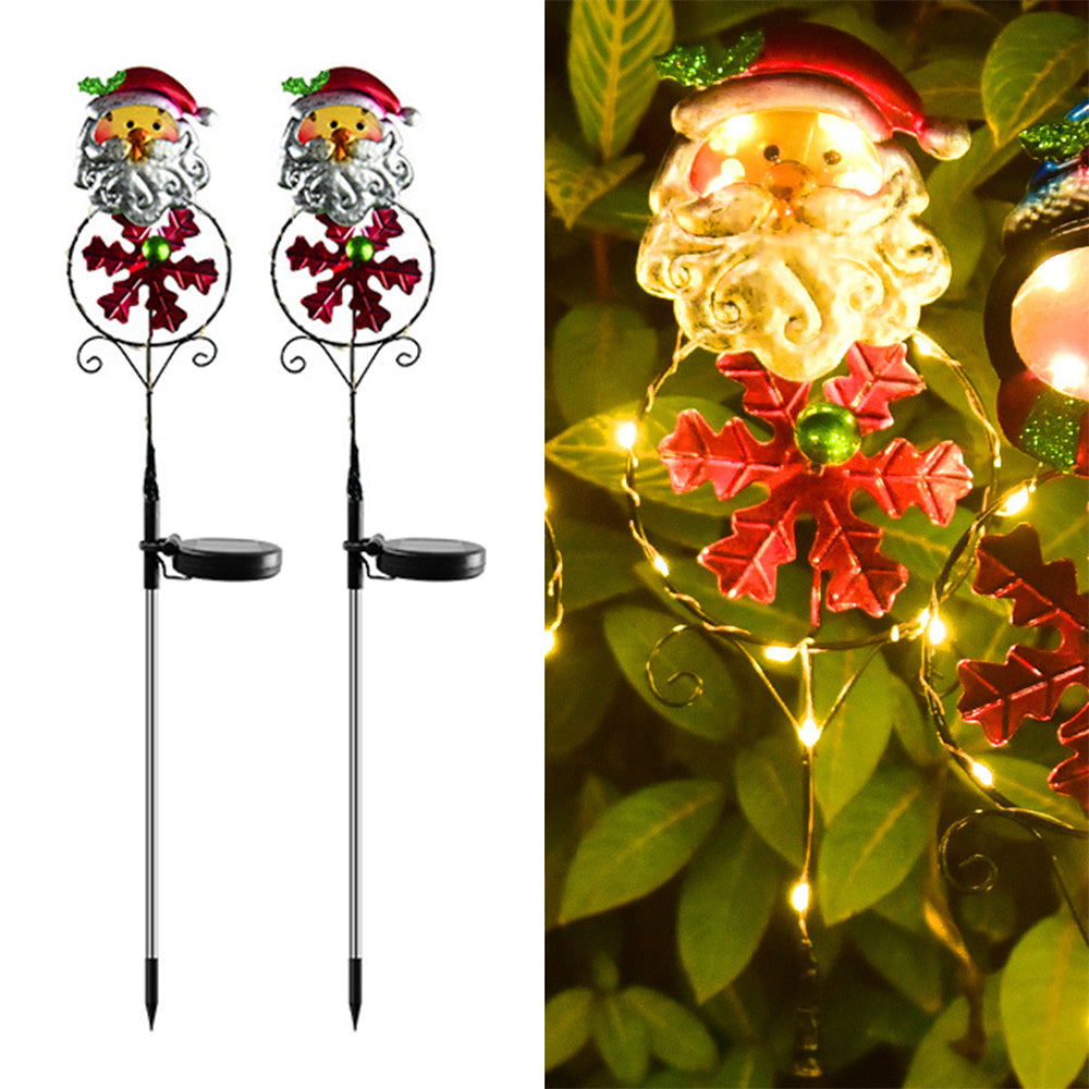2Pcs Solar Christmas Santa Claus Garden Stake Lights