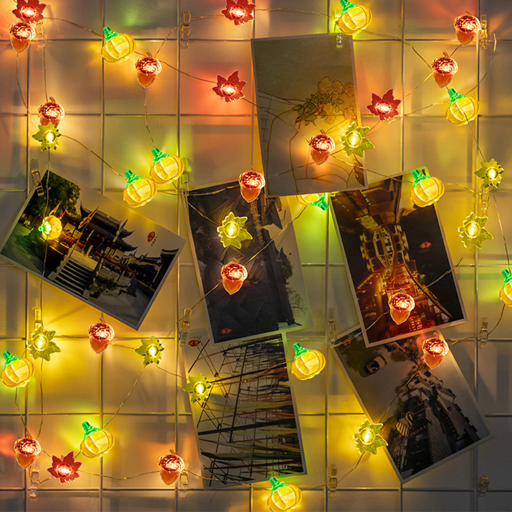 1Pcs 3M Christmas Halloween Pumpkin Maple Leaves Acorn String Lights