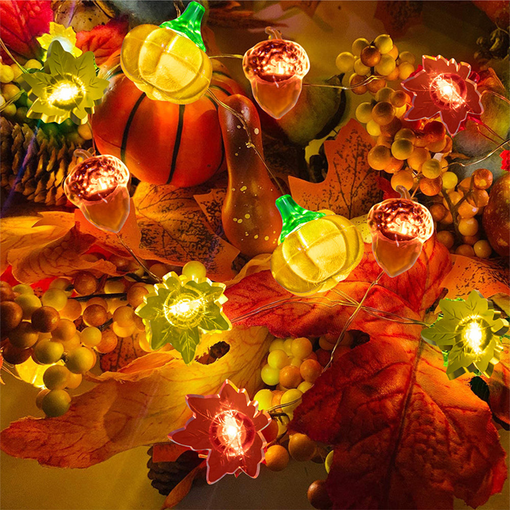 2Pcs 3M Christmas Halloween Pumpkin Maple Leaves Acorn String Lights