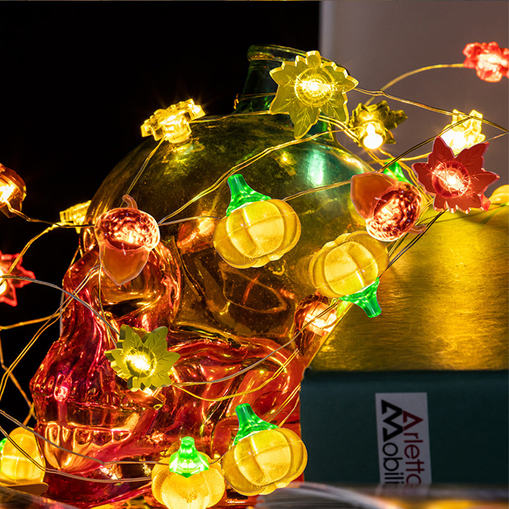 2Pcs 3M Christmas Halloween Pumpkin Maple Leaves Acorn String Lights