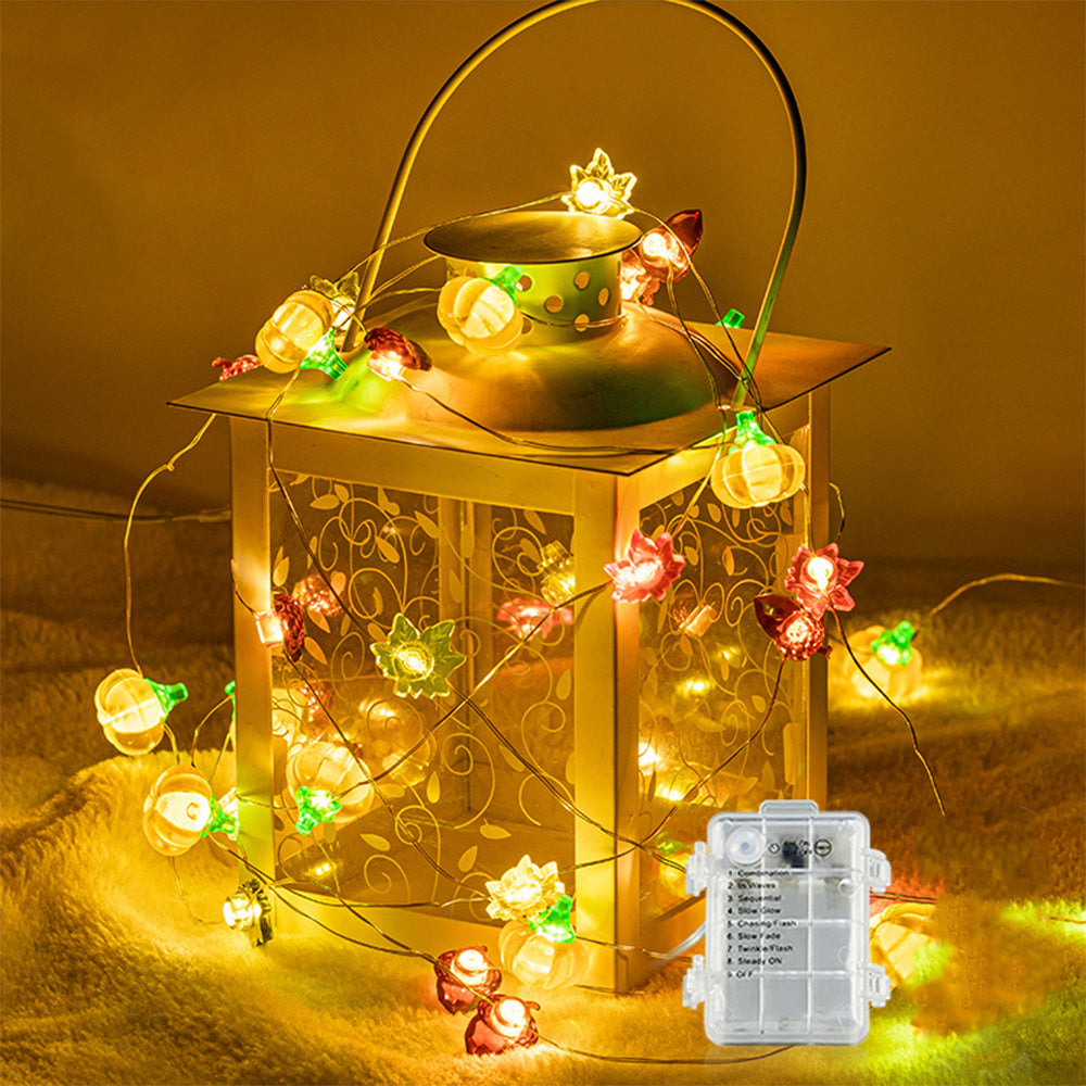 2Pcs 3M Christmas Halloween Pumpkin Maple Leaves Acorn String Lights