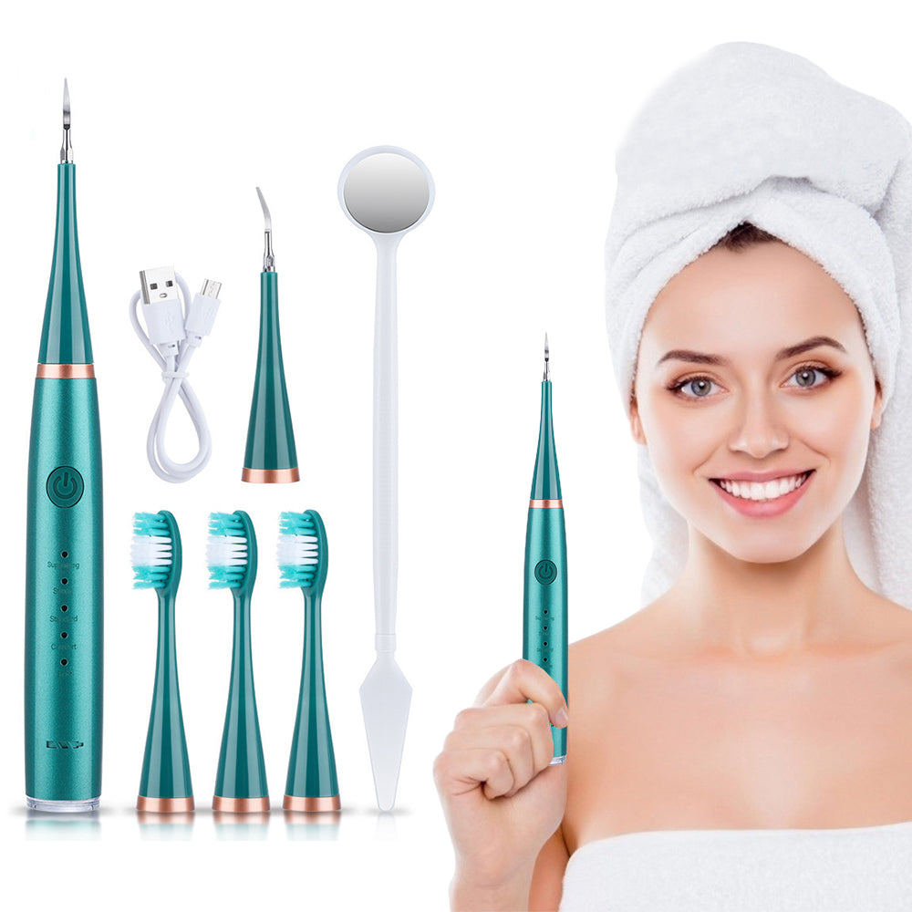 Electric Sonic Dental Plaque Remover and Toothbrush Heads Kit Green