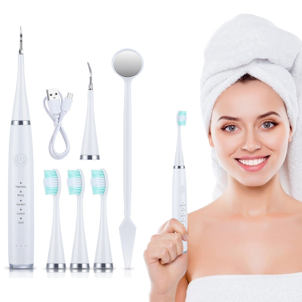 Electric Sonic Dental Plaque Remover and Toothbrush Heads Kit White