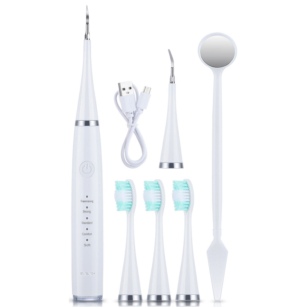 Electric Sonic Dental Plaque Remover and Toothbrush Heads Kit White