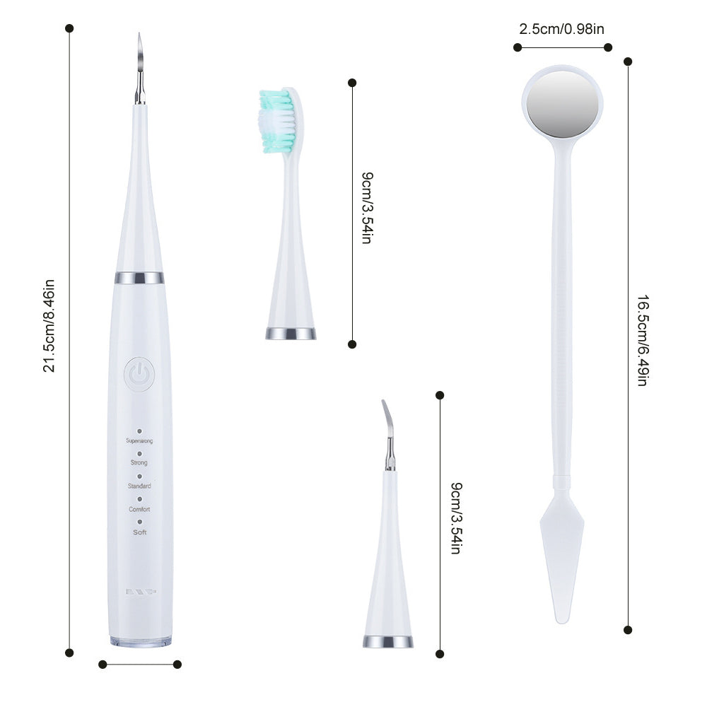 Electric Sonic Dental Plaque Remover and Toothbrush Heads Kit White
