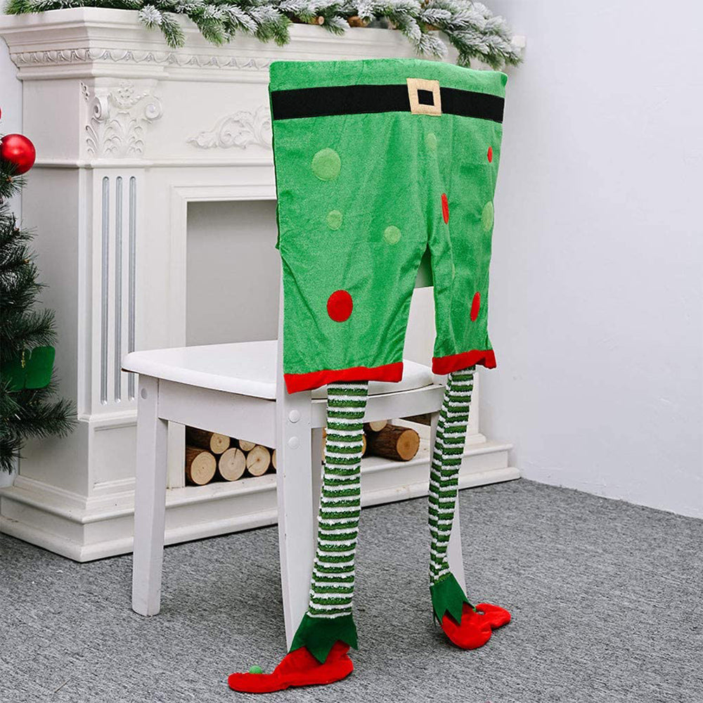 2Pcs Christmas Long Leg Elf Chair Back Cover Xmas Decor Green