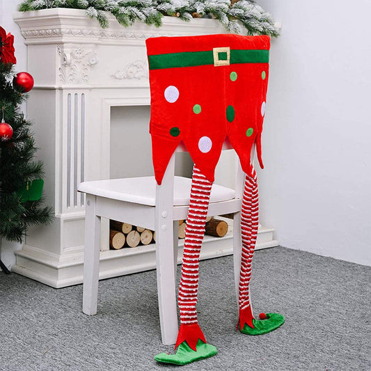 2Pcs Christmas Long Leg Elf Chair Back Cover Xmas Decor Red
