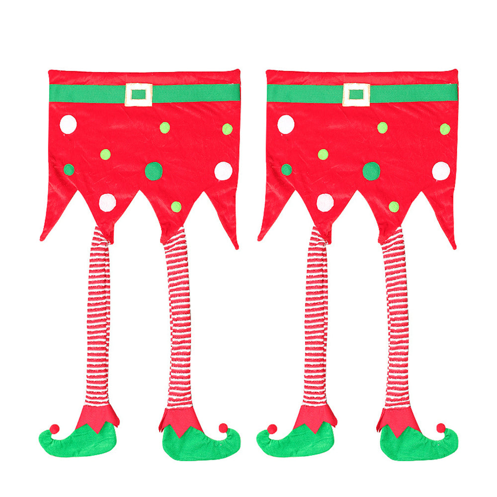 2Pcs Christmas Long Leg Elf Chair Back Cover Xmas Decor Red