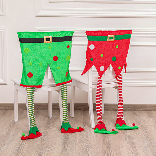 2Pcs Christmas Long Leg Elf Chair Back Cover Xmas Decor