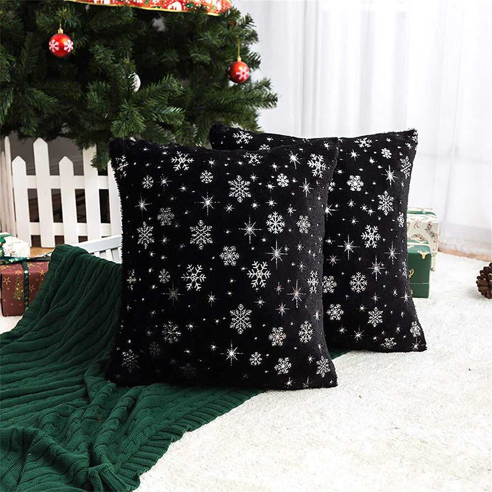 2Pcs Snowflakes Cushion Covers Throw Pillow Case Black