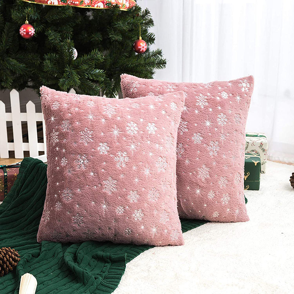 2Pcs Snowflakes Cushion Covers Throw Pillow Case Pink