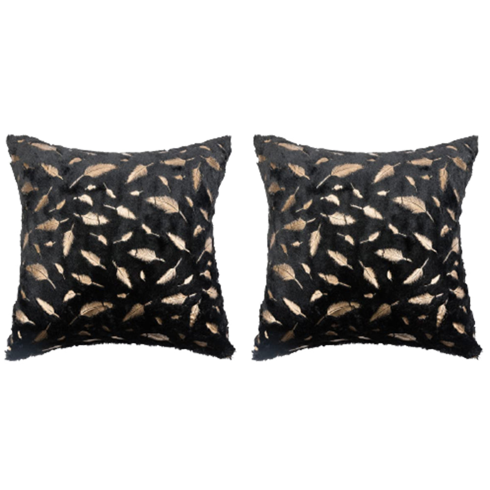 2Pcs Leaves Cushion Cover Throw Pillow Case Black