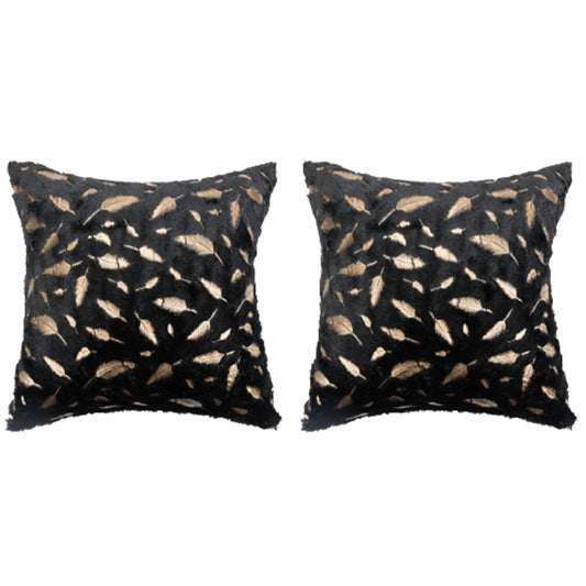 2Pcs Leaves Cushion Cover Throw Pillow Case Black