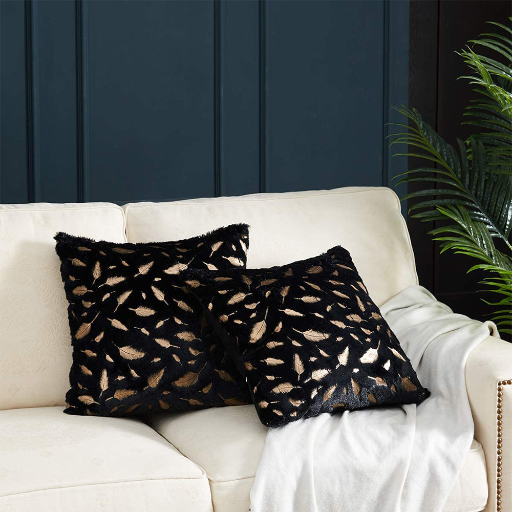 2Pcs Leaves Cushion Cover Throw Pillow Case Black