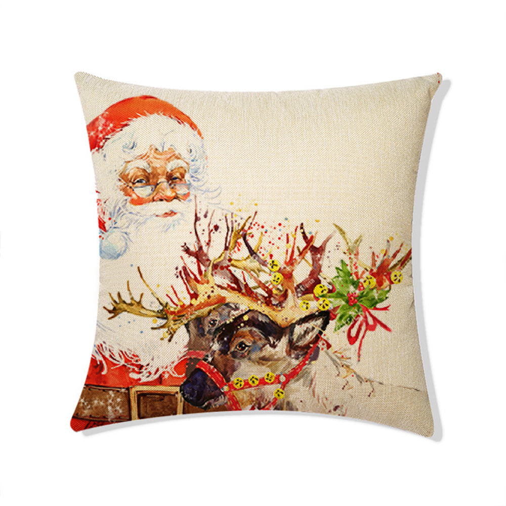 4Pcs 45x45cm Linen Christmas Print Cushion Cover