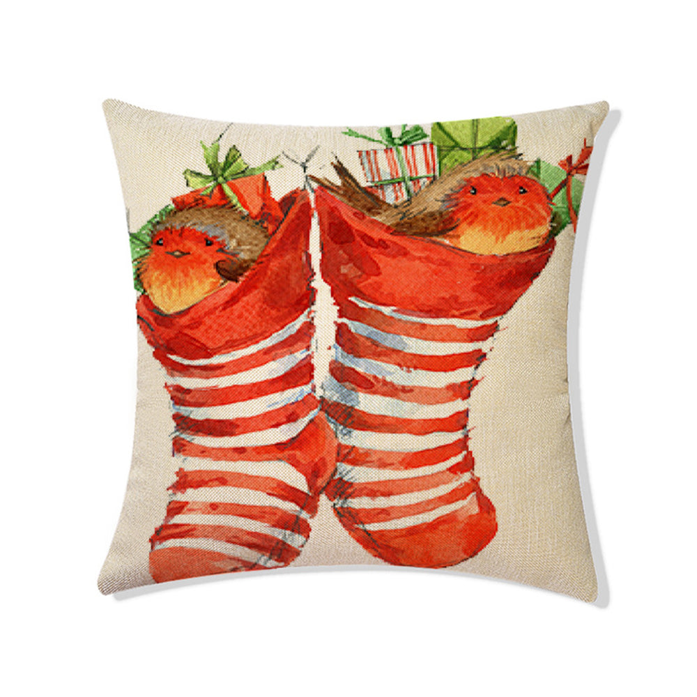 4Pcs 45x45cm Linen Christmas Print Cushion Cover