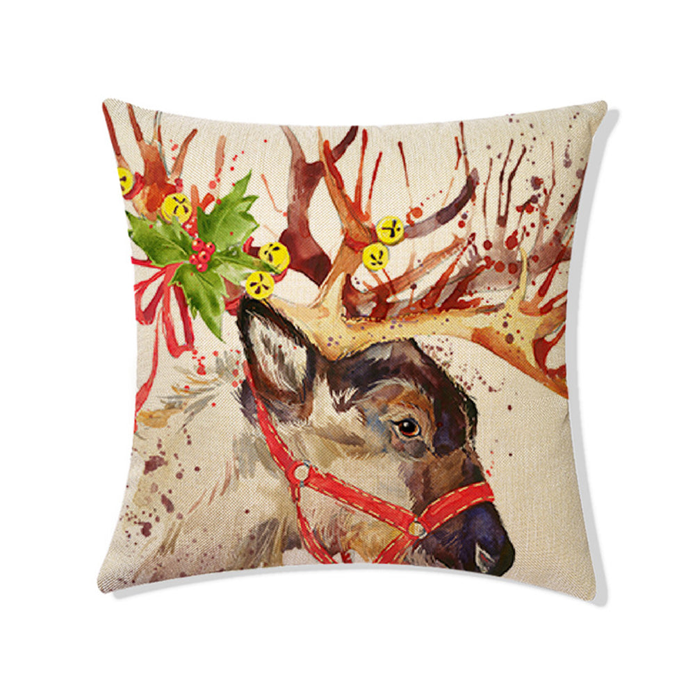 4Pcs 45x45cm Linen Christmas Print Cushion Cover